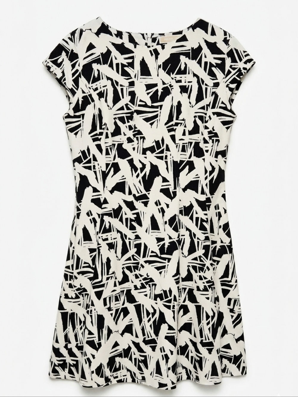 Michael Kors Abstract Brushstroke Print Fit & Flare Dress - Black & White